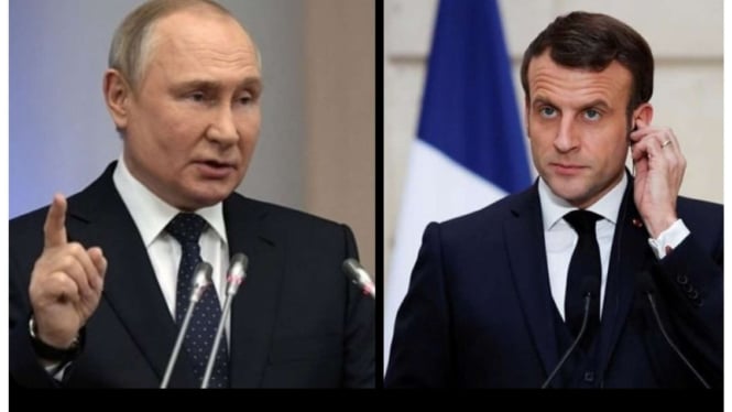 Presiden Rusia Vladimir Putin dan Presiden Prancis Emmanuel Macron