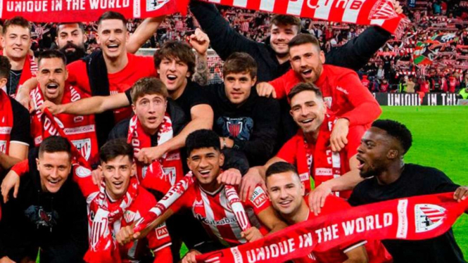 Pemain Athletic Bilbao rayakan keberhasilan lolos ke final Copa del Rey