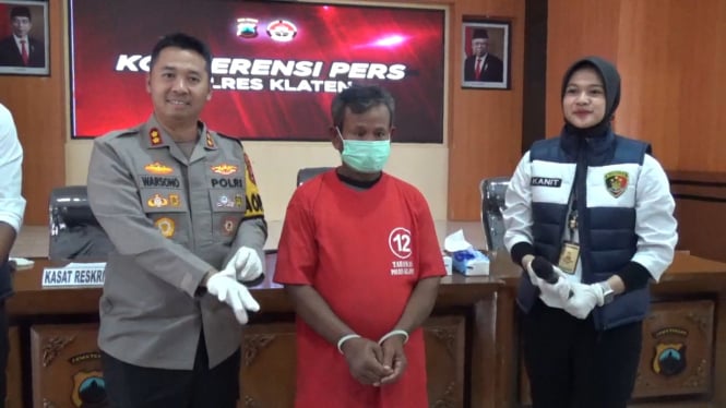 Tersangka kasus pembunuhan diamankan di Mapolres Klaten, Jawa Tengah.