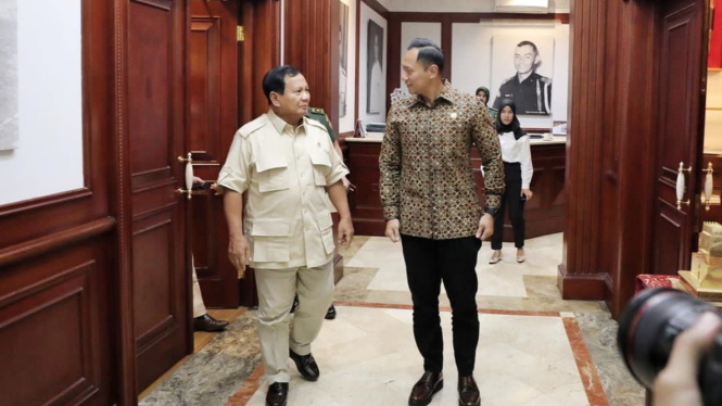 Menteri ATR/BPN Agus Harimurti Yudhoyono (AHY) menemui Menteri Pertahanan (Menhan) Prabowo Subianto di Kantor Kementerian Pertahanan, Jakarta Pusat, Selasa, 5 Maret 2024 siang (sumber: instagram @agusyudhoyono)