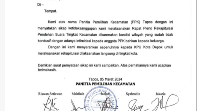 Surat pernyataan sikap PPK Tapos