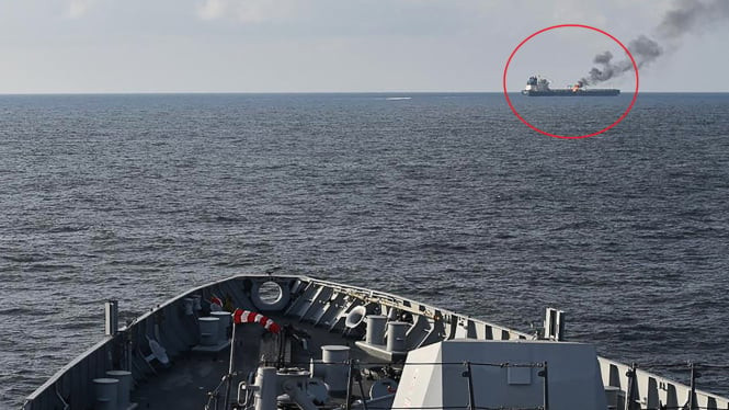 VIVA Militer: Kapal kargo MV True Confidence terbakar dihantam rudal Houthi