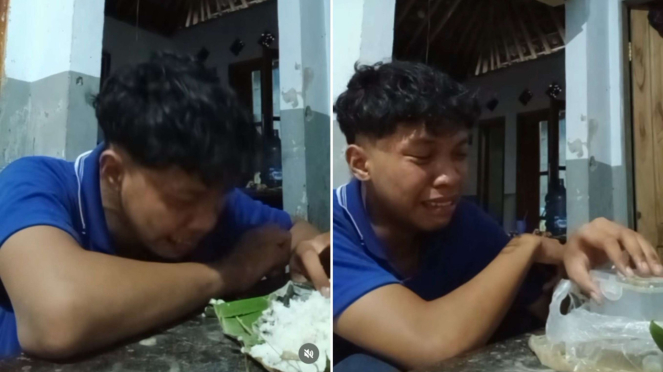 Viral, Pria Ini Nekat Makan Nasi Basi Pemberian Sang Ibu Sambil Nangis