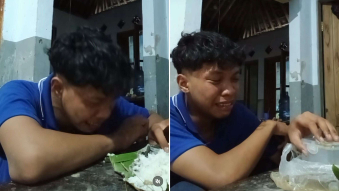 Pria Ini Nekat Makan Nasi Basi Pemberian Sang Ibu Sambil Nangis