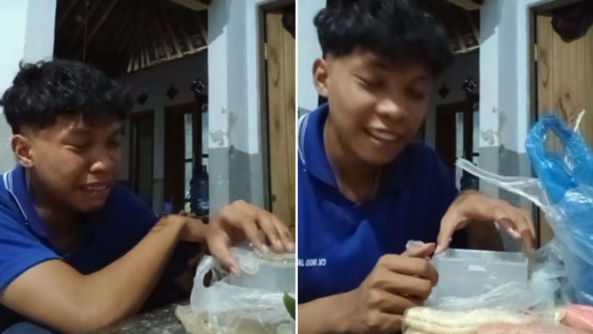 Pria Ini Nekat Makan Nasi Basi Pemberian Sang Ibu Sambil Nangis