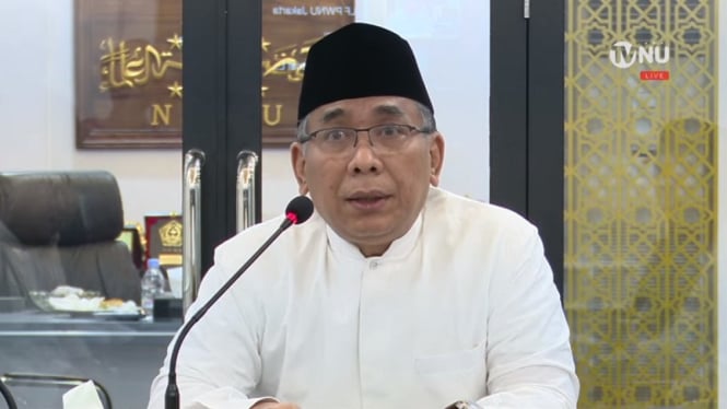 Ketua Umum PBNU KH Yahya Cholil Staquf atau Gus Yahya di kantor PBNU Jakarta