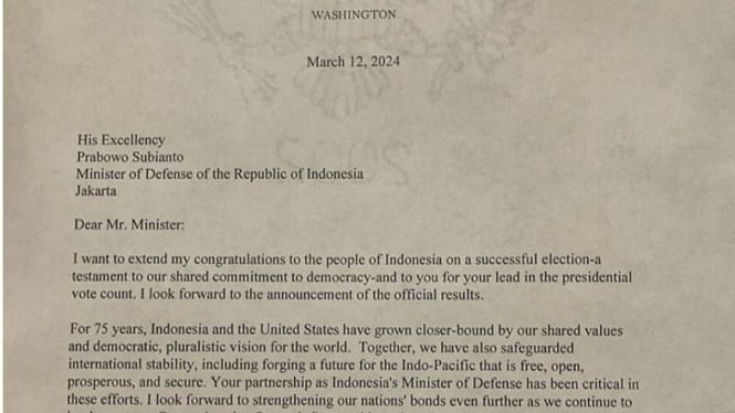 Surat Resmi Dari Joe Biden Untuk Prabowo Subianto (Doc: IG Prabowo)