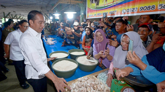 Presiden Jokowi saat berkunjung ke Pasar Salakan, Kabupaten Banggai Kepulauan, Provinsi Sulawesi Tengah.