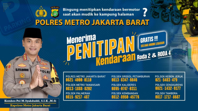 Polisi Di Jakbar Sediakan Banyak Tempat Penitipan Kendaraan Bagi Warga Jakarta Yang Akan Pergi Ke Kampung Halaman Di Saat Masa Mudik Lebaran 2024.