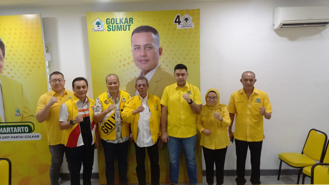 Jumpa pers penjaringan calon Kepala Daerah DPD Golkar Sumut, berlangsung di Kantor DPD Golkar Sumut, Kota Medan.(B.S.Putra/VIVA)