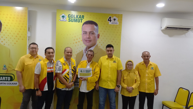 Jumpa pers penjaringan calon Kepala Daerah DPD Golkar Sumut, berlangsung di Kantor DPD Golkar Sumut, Kota Medan.(B.S.Putra/VIVA)