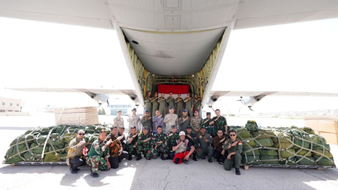 Pesawat TNI AU Super Hercules C-130 (A-1340) salur bantuan ke Gaza, Palestina