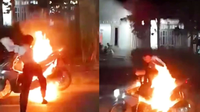  Aksi Tak Terpuji Pemuda Geber Motor Saat Takbiran, Berujung Terbakar