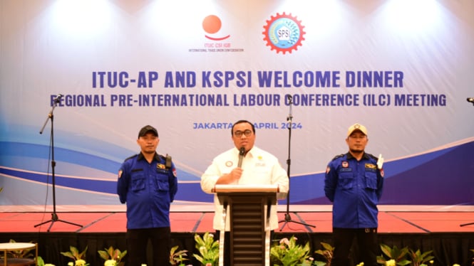 Presiden ASEAN Trade Union Council (ATUC) sekaligus Presiden Konfederasi Serikat Pekerja Seluruh Indonesia (KSPSI) Andi Gani Nena Wea