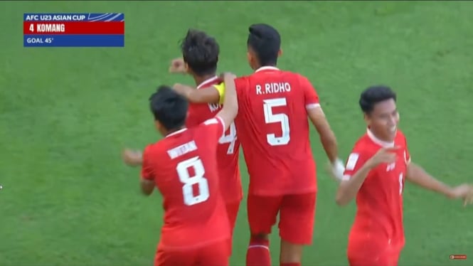 Pemain Timnas Indonesia U-23 rayakan gol Komang Teguh