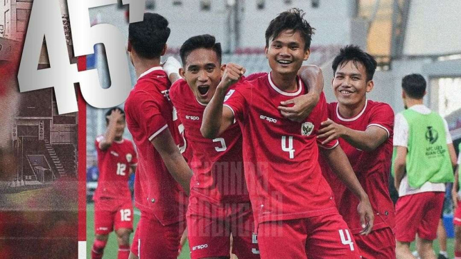 Pemain Timnas Indonesia U-23 rayakan gol Komang Teguh