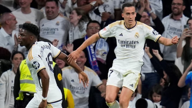 Pemain Real Madrid rayakan gol Lucas Vazquez