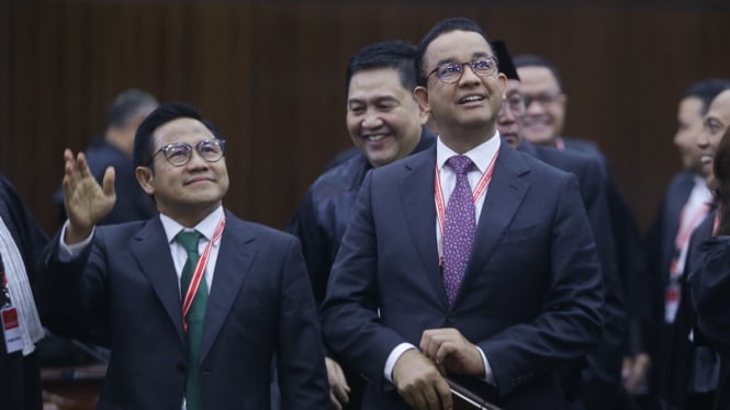 Anies-Muhaimin saat menghadiri sidang putusan hasil Pilpres 2024 di MK