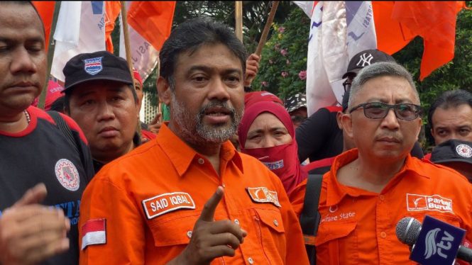 Presiden Partai Buruh Said Iqbal saat mengikuti peringatan Hari Buruh di Jakarta