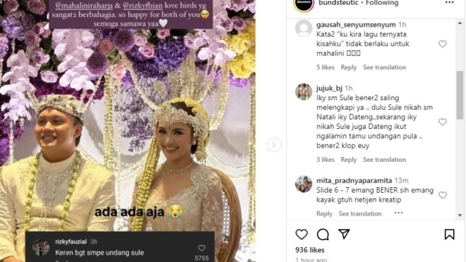 Komentar lucu netizen di postingan pernikahan Mahalini dan Rizky Febian 