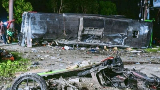 Lokasi kecelakaan bus di Ciater, Subang yang membawa pelajar SMK asal Depok.