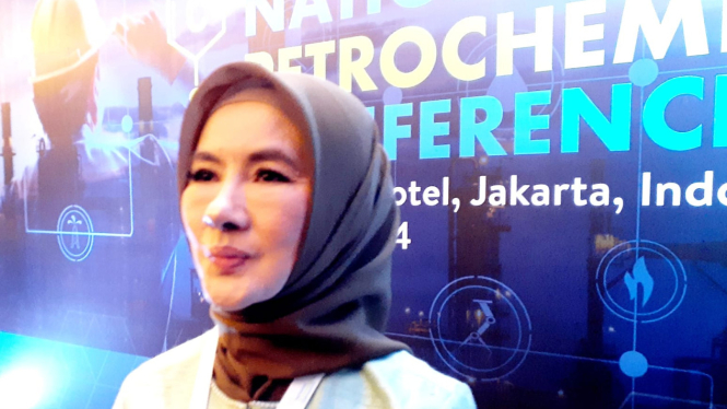 Direktur Utama PT Pertamina (Persero), Nicke Widyawati, di sela acara The 2024 National Petrochemical Conference, di kawasan Senayan, Jakarta Pusat, Senin, 13 Mei 2024