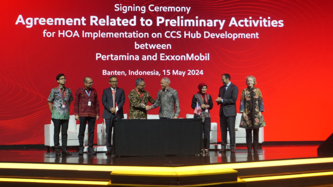 Pertamina dan ExxonMobil teken Preliminary Head of Agreement (HoA) Implementation on CCS Hub Development [dok. Humas Pertamina Hulu Energi]