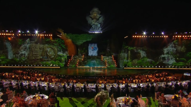 Suasana welcoming dinner World Water Forum ke-10 di Taman Budaya Garuda Wisnu Kencana. 