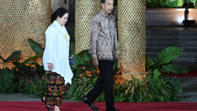 Ketua DPR RI Puan Maharani dan Presiden RI Joko Widodo di acara welcoming dinner World Water Forum (WWF) 2024 di Bali (sumber: istimewa)