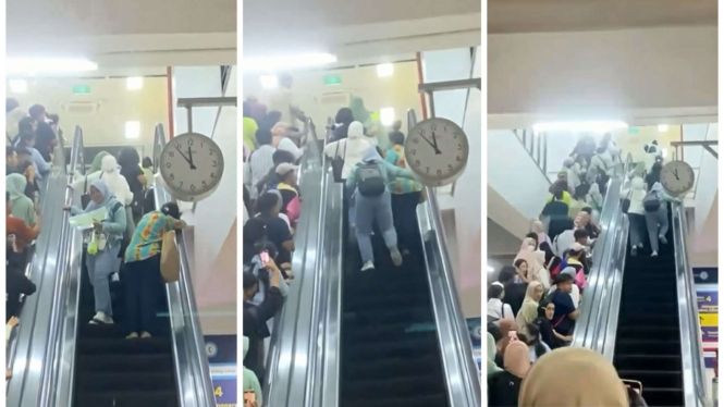 Sekolompok Wanita Lawan Arus Naik Eskalator di Stasiun Manggarai