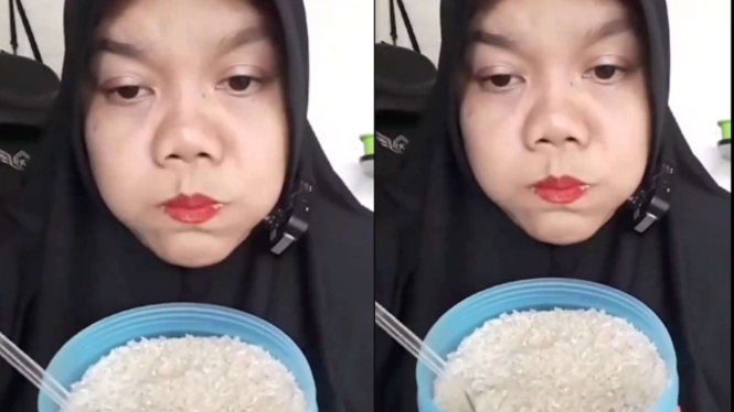 Viral Aksi Random Emak-emak Melahap Beras Layaknya Makan Nasi