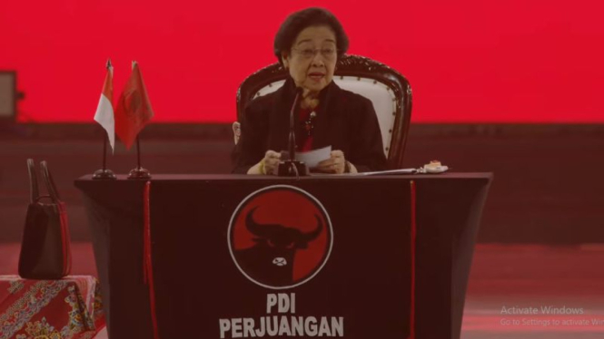 Ketum PDIP Megawati Soekarnoputri saat Rakernas V di Ancol, Jakarta.