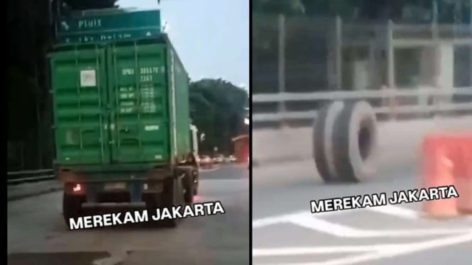 Viral Roda Kontainer copot gelinding mendahului truknya