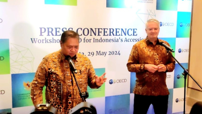 [dok. Menteri Koordinator Bidang Perekonomian, Airlangga Hartarto, dalam konferensi pers Workshop Proses Aksesi Indonesia dalam OECD di kawasan Setiabudi, Jakarta Selatan, Rabu, 29 Mei 2024]