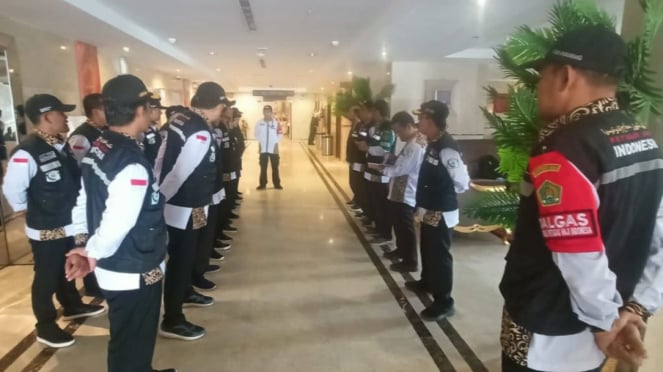 Suasana apel siaga kesiapan tenaga petugas haji tambahan PPIH Arab Saudi.