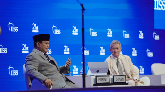 Presiden RI terpilih periode 2024-2029 sekaligus Menteri Pertahanan, Prabowo Subianto saat menghadiri IISS Shangri-La Dialogue ke-21 di Singapura, Sabtu, 1 Juni 2024 (sumber: Tim Media Prabowo).