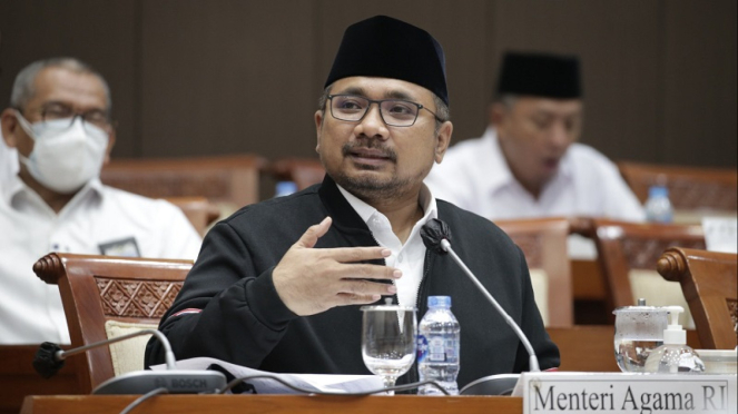 Menteri Agama (Menag) Yaqut Cholil Qoumas saat rapat di Komisi VIII DPR RI