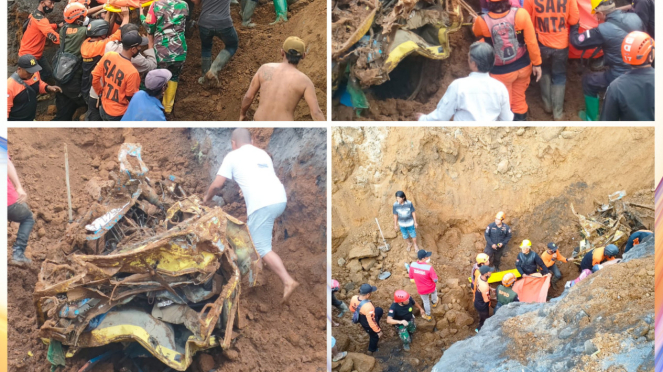 Evakuasi 4 korban longsor oleh tim gabungan di Lumajang. (Foto: BPBD Jatim)