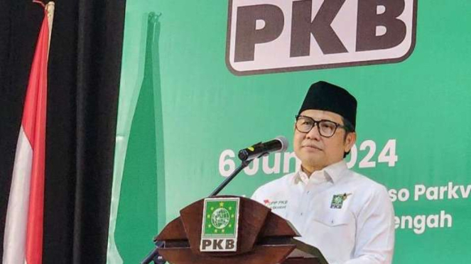 Ketua Umum PKB Muhaimin Iskandar saat pembekalan bakal calon kepala daerah tingkat Jawa Tengah di Semarang, Kamis, 6 Juni 2024.