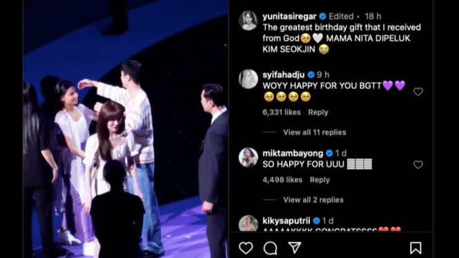 Yunita Siregar Dipeluk Jin BTS