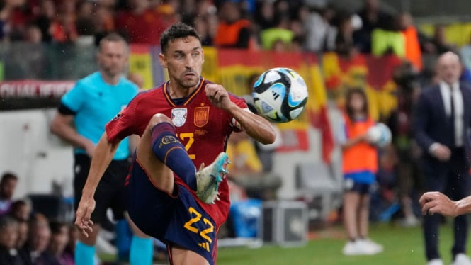 Pemain Spanyol Jesus Navas saat kualifikasi grup A Euro 2024 melawan Siprus