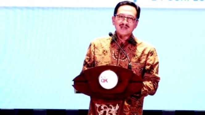 Kepala Departemen Literasi, Inklusi Keuangan, dan Komunikasi OJK, Aman Santosa, di acara Kick Off Indonesia Sharia Olympiade (ISFO) 2024, Senin, 24 Juni 2024