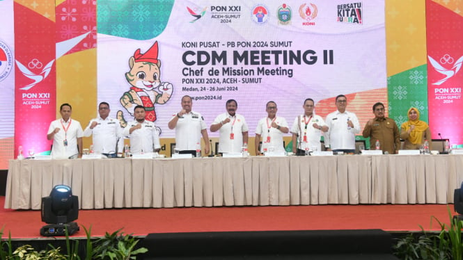 PB PON XXI 2024 Aceh-Sumut menggelar Chef de Mission (CdM) Meeting ke-2, di Hotel Santika.(dok Pemprov Sumut)  