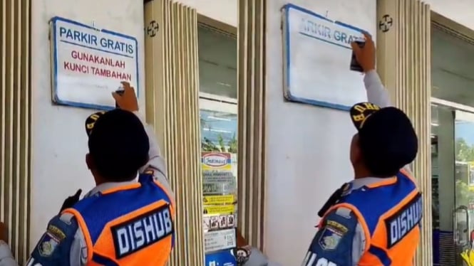 Oknum Dishub Hapus Tulisan Parkir Gratis di Minimarket Lombok Barat