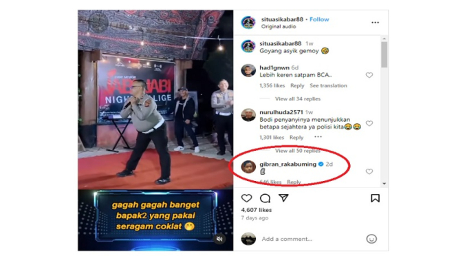 Gibran puso un emoticón con cara de piedra en el video del lindo policía bailando