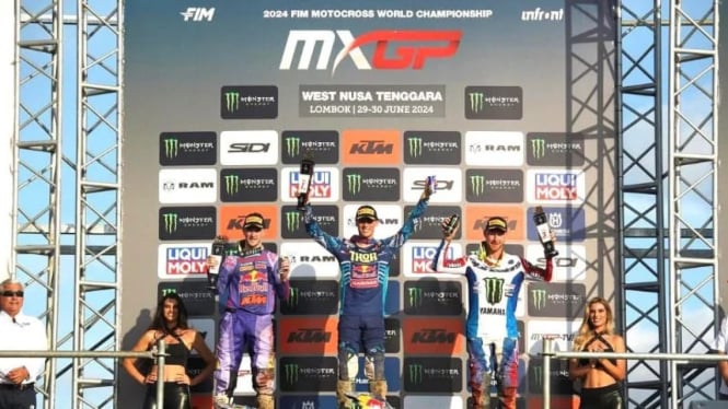 Pembalap Red Bull Gas Gas Factory Racing, Jorge Prado meraih podium pertama di MXGP Lombok seri pertama 2024 (Kominfotik NTB)