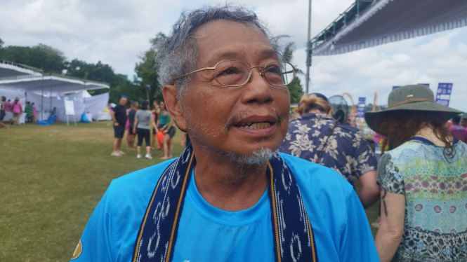 Wijanarko, salah satu peserta Festival Open Water Swimming 2024 di Pantai Jimbaran Bali 