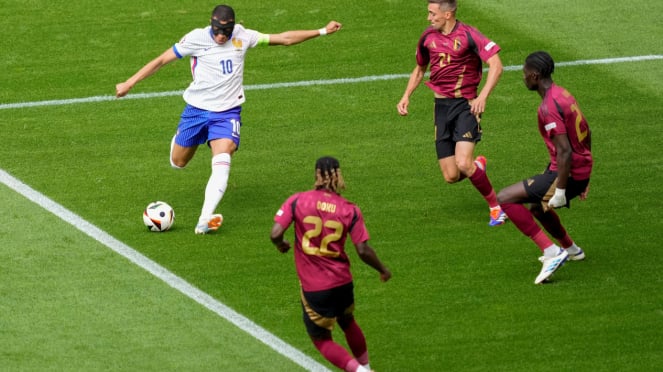 El jugador de la selección francesa Kylian Mbappé contra Bélgica