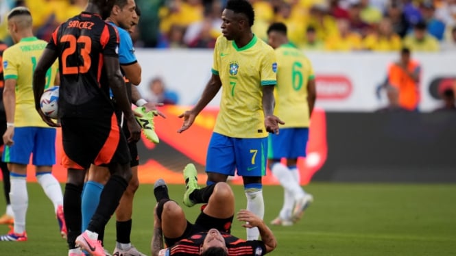Vinicius Junior saat Timnas Brasil hadapi Kolombia di Copa America 2024