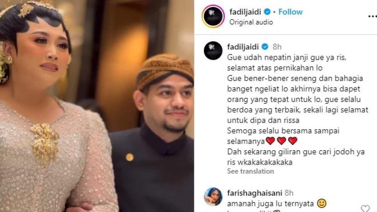 Lepaskan Clarissa Putri Menikah, Fadil Jaidi: Giliran Gue Cari Jodoh Ya